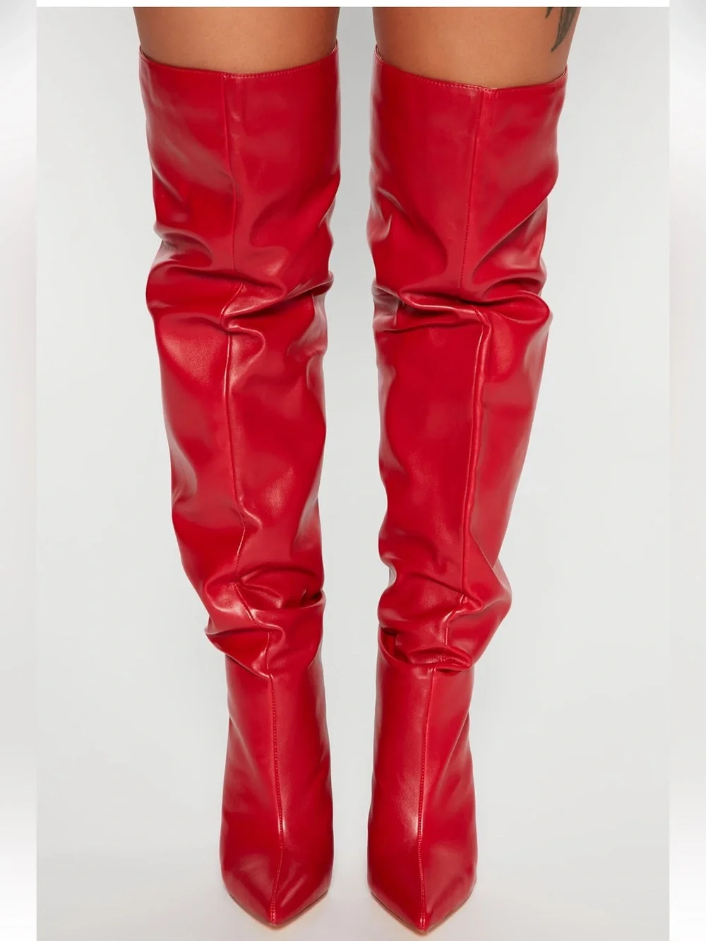 Red Over the Knee Slouch Boots Pointed Toe Block Heel Women’s Size 9